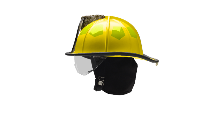 Fire Helmet, Structural, Lightweight UST, Yellow, Fiberglass, Retractable Face Shield R350, 6" Brass Eagle