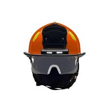 Fire Helmet, Structural, Lightweight UST, Black, Fiberglass, Retractable Face Shield R350, 6" Brass Eagle, Orange Tetrahedrons
