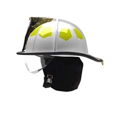 Fire Helmet, Structural, Lightweight UST, White, Fiberglass, Retractable Face Shield R350, 6" Brass Eagle, Orange Tetrahedrons