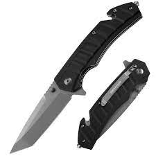 Swiss+Tech Folding Pocket Knife, Tactical Knife with 3.75" Tanto Blade, Pocket Clip, Glass Breaker, Seatbelt Cutter