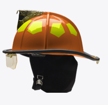 Ultra Lightweight Helmet, Gloss Orange With NFPA Bourkes/ YellowTrim, Leather Brow Pad