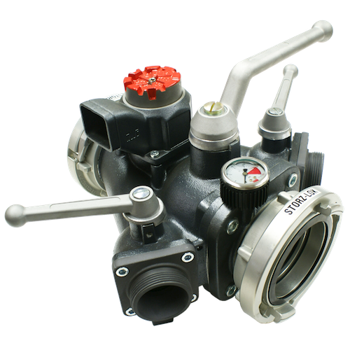 3-Way Manifold 5" Storz x 5" Storz x (2) 3" FDNY RL (3.630 x 8) Female Swivel