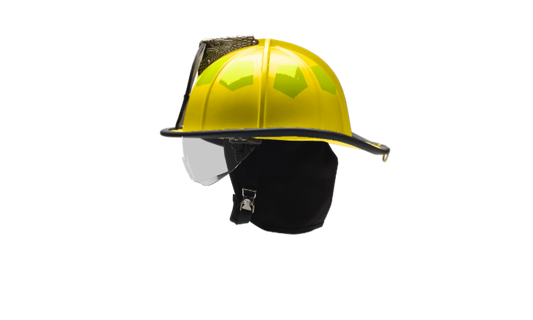 Fire Helmet, Structural, Lightweight UST, Yellow, Fiberglass, Retractable Face Shield R350, 6" Brass Eagle