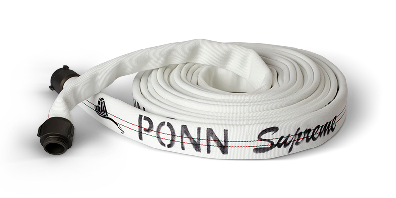 Ponn Supreme Attack Hose (Uncoated) 1 3/4" Diameter / 1 1/2" NST Coupling / White w/Red Stripe / 50'