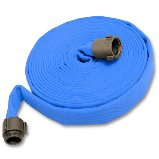 Ponn: Supreme Double Jacket Attack Hose / 2 1/2" x 100' Lengths, Coated WITHOUT Stripe / 2 1/2" Aluminum Coupled NH Thread *BLUE