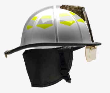 Bullard Tradional Helmet-White, Scotchlite lime silver, cotton brow, NFPA Certified Bourkes