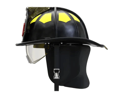 Fire Helmet, Structural, Lightweight UST, Black, Fiberglass,  Retractable Face Shield R350, 6" Brass Eagle