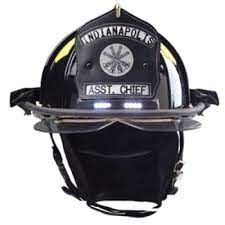 Distributor demo helmet, Lightweight traditional fire helmet with ReTrak integrated visor with 6" brass eagle and TrakLite Helmet Lighting System