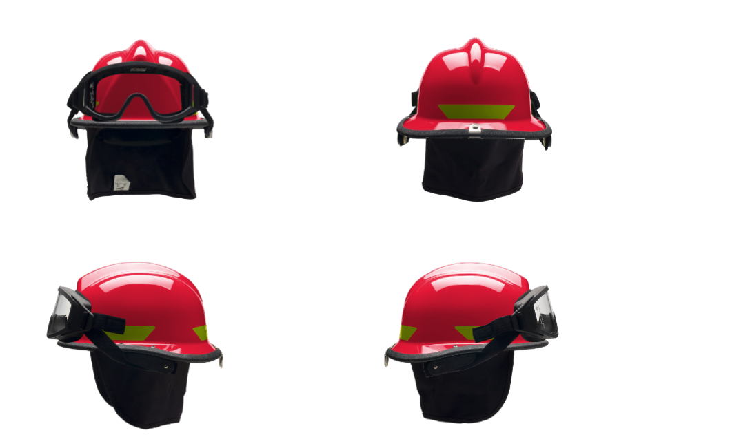 USRX Helmet RED,Lime Yellow Scotchlite,ESS  Inner Zone Gogglew/Quick Attach Blades,Nomex with quick release buckle cotton brow pad