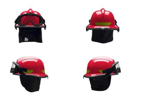 USRX Helmet RED,Lime Yellow Scotchlite,ESS  Inner Zone Gogglew/Quick Attach Blades,Nomex with quick release buckle cotton brow pad