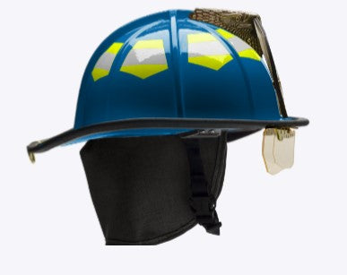 Bullard Tradional Helmet-Blue, Scotchlite lime silver, cotton brow, NFPA Certified Bourkes