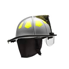 Lightweight traditional styled fiberglass structural fire helmet with ReTrak integrated visor & 6" brass eagle