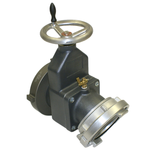 H811 - 25? Elbow 4" Gate Valves 4.5" NH F SW RL Inlet / 5" Storz Lock Outlet