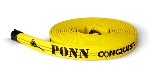 Ponn: Conquest Double Jacket Hose / 3"x 50 ft lengths, Coated / 2.5" Coupled Yellow / None / National Standard