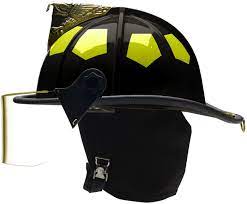 Distributor demo helmet, Lightweight traditional fire helmet with ReTrak integrated visor with 6" brass eagle
