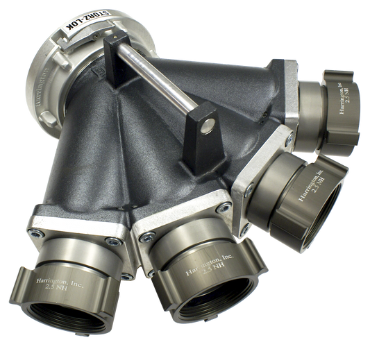 4-Way Siamese Clappered Valve (4) 2.5" NH F Swivel RL Inlet / 5" Storz Lock Outlet