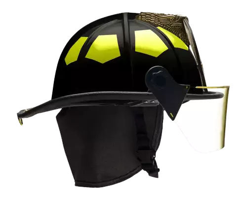 Bullard Ultra Light Structural Helmet Gloss Black,Lime-Yellow Scotchlite, Leather Brow Pad,NFPA Bourkas, Leather Ratchet Cover