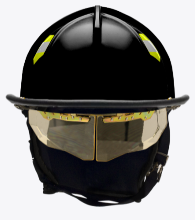 Bullard Black Lightweight Helmet. Scotchlite Lime Triple Trim, Leather Brow NFPA Bourkes
