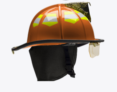 Bullard Traditional Helmet, Orange with NFPA Bourke, Yellow Silver Trim, Cotton Brow Pad