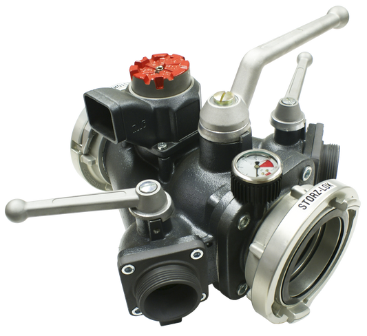 3-Way Manifold 4" Storz Inlet / 4" Storz Outlet / (2) 2.5" NH Male Outlets